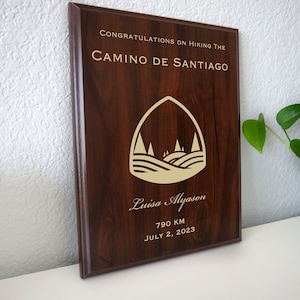 Camino de Santiago Thru Hike Award | Plaque for a Way of St James Pilgrimage with Trail Date and Distance
