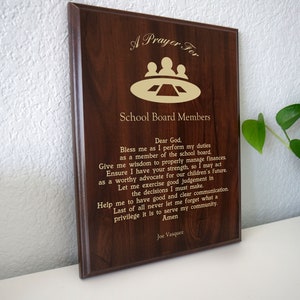 School Board Member Prayer Plaque |  ISD School District Election Gift | Personalized Present for Members or President