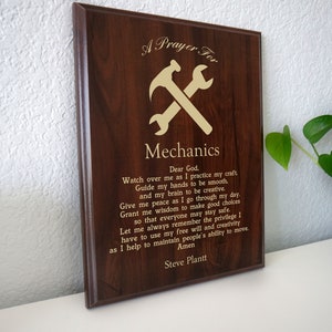 Targa di preghiera per meccanici / Regalo personalizzato per meccanici / Una preghiera per meccanici o amanti delle auto per riparazioni automobilistiche e automobilistiche