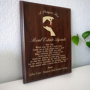 Real Estate Agent Prayer Plaque | Personalized Real Estate Broker or Agents Gift | A Real Estate Agent&#39;s  Prayer