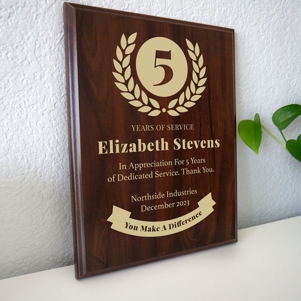 Work Anniversary Gift 5 10 15 20 25 30 35 40 45 Years of Service Award | Personalized Employee Recognition Appreciation Workiversary Plaque