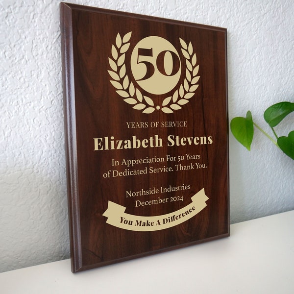 50 Year Work Anniversary Gift Award | Fifty Years of Service Employee Recognition Appreciation Plaque | Personalized Workiversary [Classic]