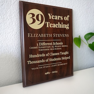 Teacher Retirement Gift | School Retirement Party Plaque | Personalized for a Retiring Educator, Principal, Professor or any Teaching Level
