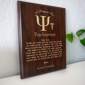 Psychiatrist Prayer Plaque | Personalized Psychiatrist Gift | Psychiatrist&#39;s Prayer for Mental Health Doctors ψ Psi Psychiatry Present