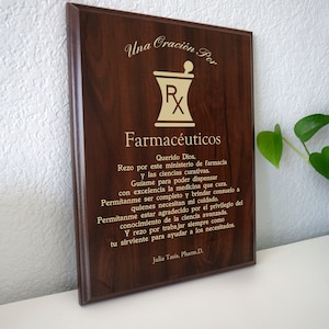 Placa de Oración Para Farmacéuticos | Regalo Personalizado | Farmacia Apreciación, Gracias, y Reconocimiento