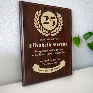 25 Year Work Anniversary Gift Award, Twenty Five Years of Service Employee Recognition Appreciation Plaque,Personalized Workiversary Classic