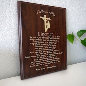 Placa de Oração de Linemans | Presente Lineman Linefamily | Presente Personalizado Linemen Top Out | Uma Oração de Lineman no Dia Nacional de Apreciação