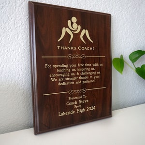 Wrestling Coach Danke Geschenk | Saisonendpreis-Plakette vom Wrestling Team | Personalisierte Danksagung für Jugend oder Schul Wrestler
