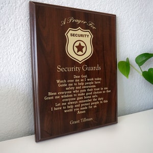 Security Guard Prayer Plaque | Personalized Private Security Officer Gift | A Security Guards  Prayer for  Officer Appreciation Week