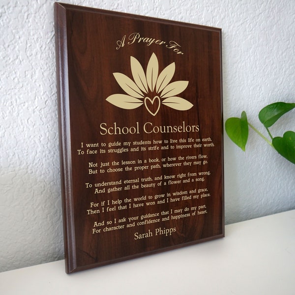 School Counselor Gift Prayer Plaque | Personalized Counseling Staff Gift | A School Counselor's Prayer for Career, College, Academic Advice