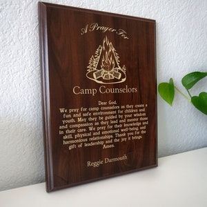 Camp Counselor Prayer Plaque | Kid&#39;s Summer Camp Counselor Gift | A Counselor&#39;s Prayer for Youth Sleepaway Leadership