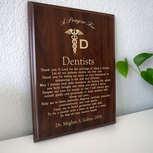 Dentist Prayer Plaque | Personalized Dentists Gift | A Prayer for National Dentist's Day or for Dental Graduation as DMD or DDS