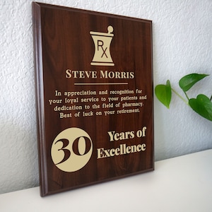 Pharmacist Retirement Gift | Retiring Pharmacy Plaque Award | Personalized for a Retired  PharmD or Pharma Tech