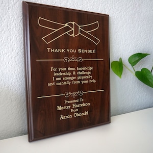 Obsequio de agradecimiento para un Sensei de Karate / Placa de entrenador de Karate de un estudiante o Dojo / Regalo de un niño o karateka adulto al instructor