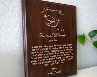 Funeral Director Prayer Plaque | Personalized Funeral Director's Gift | A Prayer for Funeral House Professionals