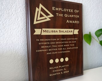 Employee of the Quarter Award Plaque | End of Quarter Recognition Award at Work |  Personalized Quarterly Work Performance