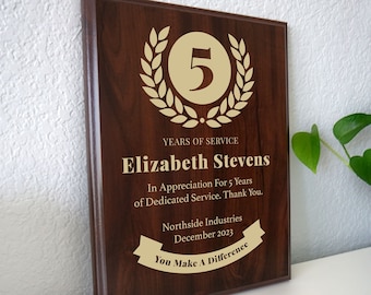 Work Anniversary Gift 5 10 15 20 25 30 35 40 45 Years of Service Award | Personalized Employee Recognition Appreciation Workiversary Plaque