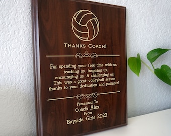 Volleyball Coach Thank You Gift | End of Season Award Plaque from Team | Personalized to say Thanks for Youth, Indoor or Beach Volleyball