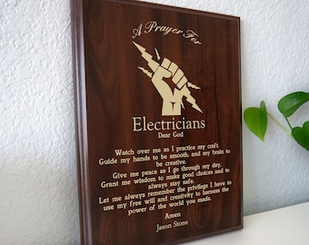 Electrician Prayer Plaque | Personalized Electricians Gift for Journeyman, Apprentice or Master | A Electrician's Prayer