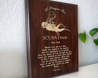 SCUBA Diver Prayer Plaque Personalized Diving Gift for Open Water Offshore  or Lake Divers A Divemaster's Prayer 