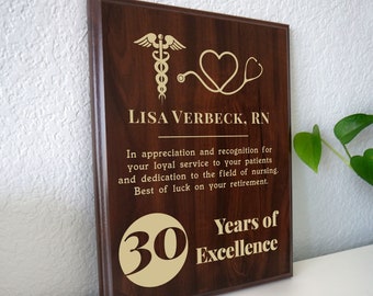 Nurse Retirement Award | Retiring Nurses Plaque Award | Personalized for a Retired RN, LVN, NP or any Healthcare Worker