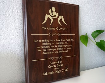 Wrestling Coach Thank You Gift | End of Season Award Plaque from the Wrestling Team | Personalized Thanks for Youth or School Wrestlers