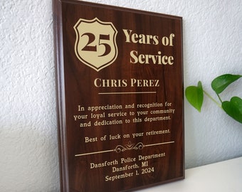 Police Retirement Gift | Retiring Police Officer Plaque Award | Personalized for a Retired Cop, Sheriff, Deputy or any Law Enforcement LEO