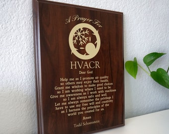 HVACR Prayer Plaque | Personalized Heating Ventilation Air Conditioning & Refrigeration Gift | Technician's Prayer on National Tech Day