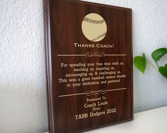 Baseball Coach Thank You Gift | End of Season Award Plaque from the Tball Team | Little Youth Baseball League or T Ball Design 4U 6U 8U