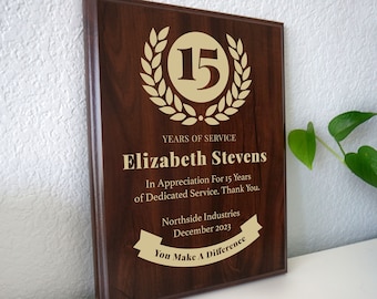 15 Year Work Anniversary Gift  Award | Fifteen Years of Service Employee Recognition Appreciation Plaque Personalized Workiversary [Classic]