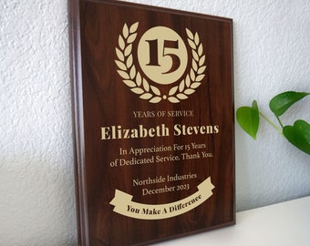 15 Year Work Anniversary Gift  Award | Fifteen Years of Service Employee Recognition Appreciation Plaque Personalized Workiversary [Classic]