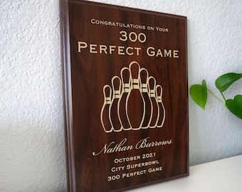 Perfect Game Bowling Award | 300 Pin Score Gift | Personalized  Commemorative Plaque for Bowling a Perfect 300 Game