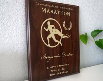 Full Marathon Finisher Award | Running Gift for a First 26.2 Mile or 42K Run | Personalized Completion Commemorative Plaque