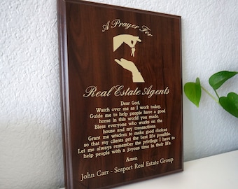 Real Estate Agent Prayer Plaque | Personalized Real Estate Broker or Agents Gift | A Real Estate Agent's  Prayer