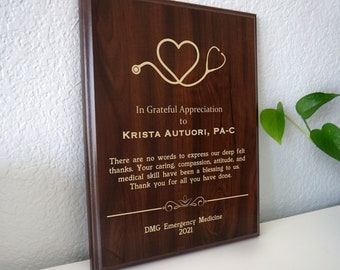 Nurse Thank You Appreciation Week Gift | Nursing Recognition Plaque | Service Award for RN LVN NP Instructor or Staff Nurse