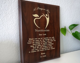 Nutritionist Prayer Plaque | Personalized Holistic Nutritionist's Gift | A Nutritionists Prayer of Healthy Eating for Graduation or Office