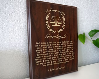 Paralegal Prayer Plaque | Personalized Paralegals Graduation Gift | Prayer for Paralegal Law Firm Workers