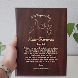 Game Warden Prayer Plaque | Personalized Fish or Game Wardens Gift | A Game Warden&#39;s Prayer