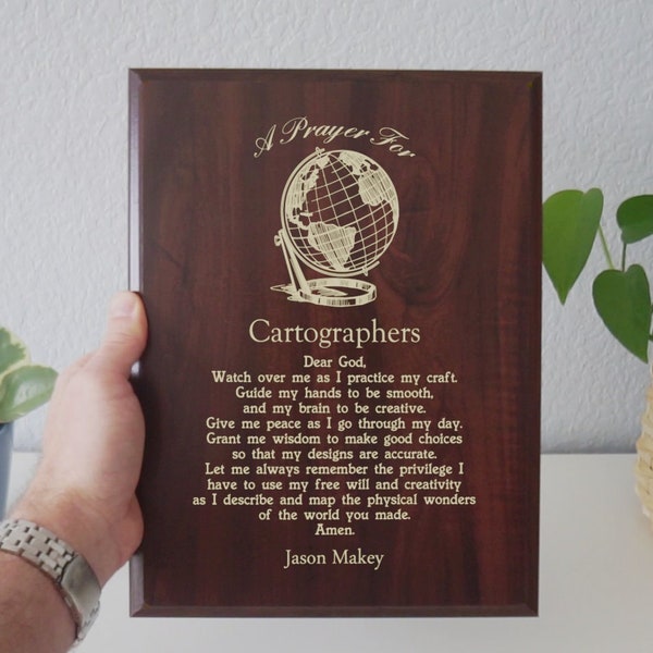 Cartographer Prayer Plaque | Personalized Cartographers Gift | GIS and GIScience Geospatial Map Makers Prayer