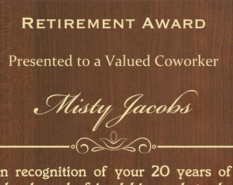 Coworker Retirement Award | Plaque for Coworker's Retiring Party | Personalized Wood Gift Retirement Keepsake for Last Day at Work