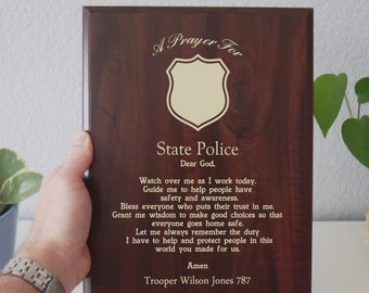 State Police Prayer Plaque | Personalized State Officers Gift in Michigan, NJ, New York, Oregon Virginia, Illinois State Police Troopers