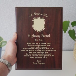 Highway Patrol Prayer Plaque | Personalized Highway Patrolman Gift for Texas, Ohio, Florida, Georgia California Arizona Alabama Troopers LEO