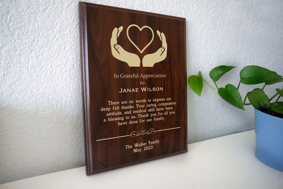 Family Caregiver Thank You Gift | Appreciation Award Plaque for a Home Health, Medical Caregivers | Personalized from Your Family