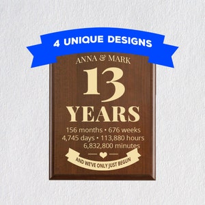 13.Jahr Dreizehntes Jubiläumsgeschenk | Holztafel Wandkunst | Geschenk für Mann, Männer, Ihn, Sie oder Frau personalisiert Ihre Ehe