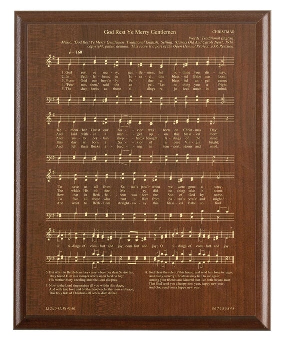 God Rest Ye Merry Gentlemen Christmas Carol Sheet Music Plaque 