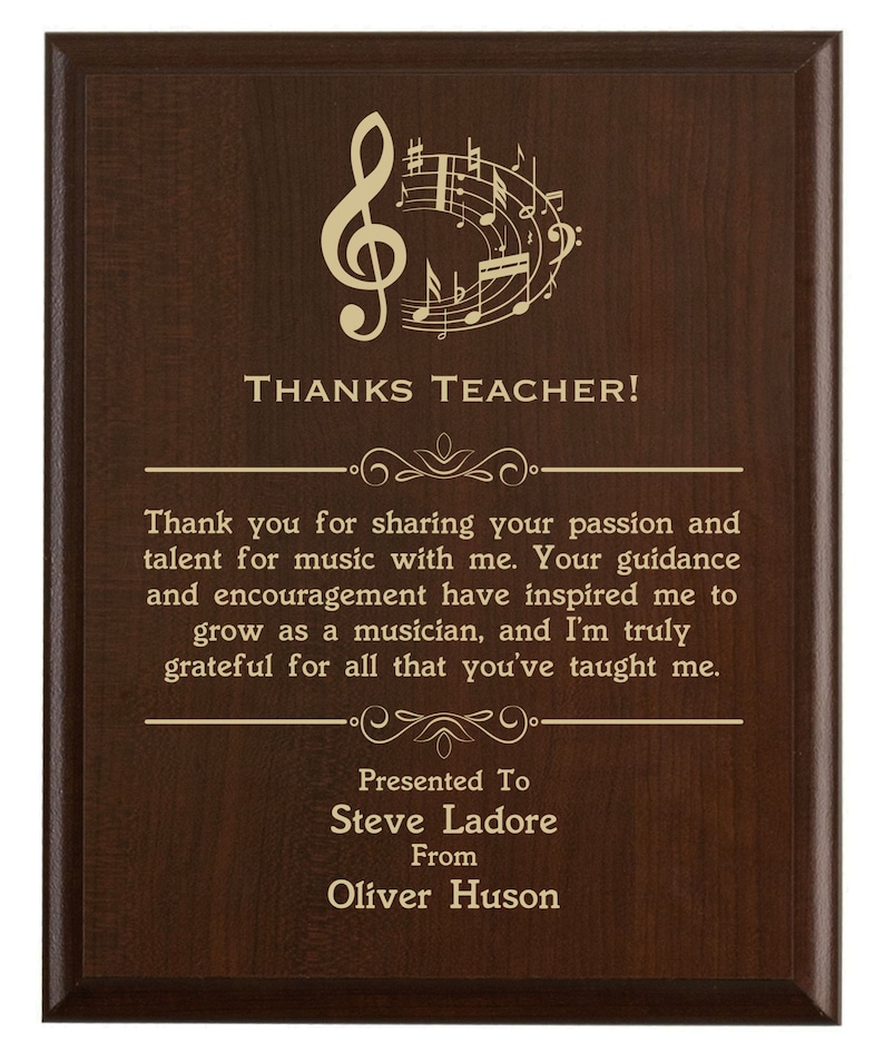 Plaque Notes Music Teacher Thank You Gift | Music Instructor Award Plaque From a ...