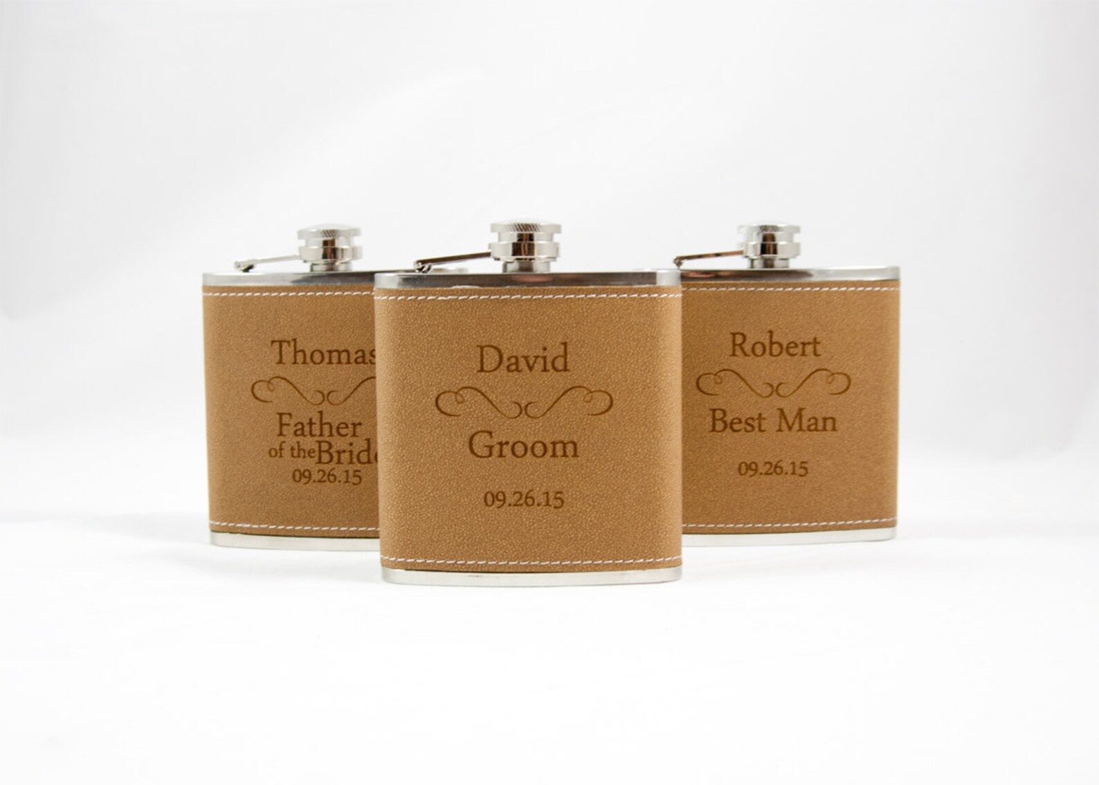 Engraved flasks Six Leather Engraved Flasks 6oz for Groom Etsy