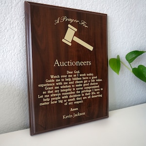 Auctioneer&#39;s Prayer Plaque | Personalized Auctioneer Gift | An Auctioneers Prayer for Auction House Managers
