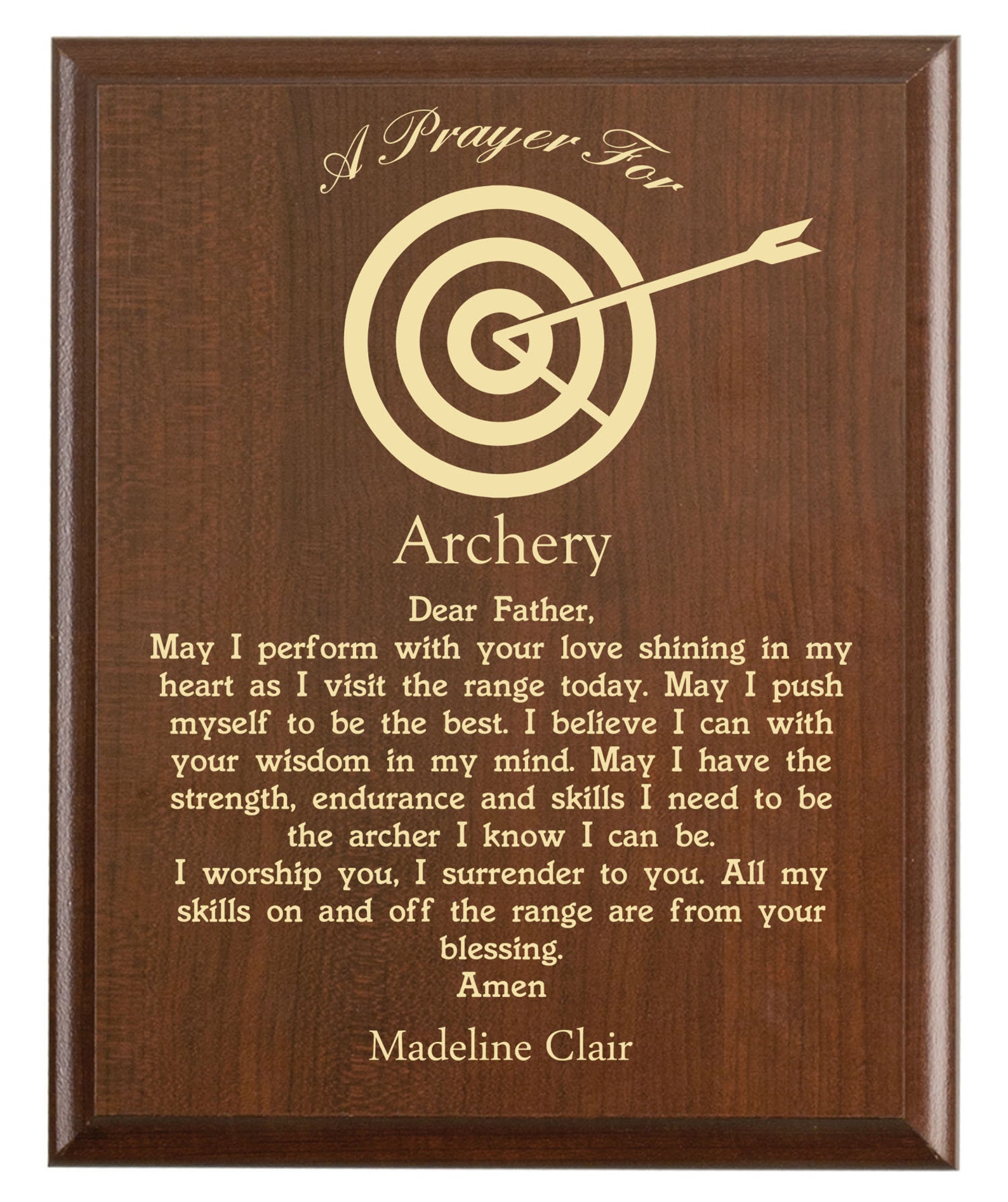 Archery Prayer Plaque Personalized Archers Gift An Etsy