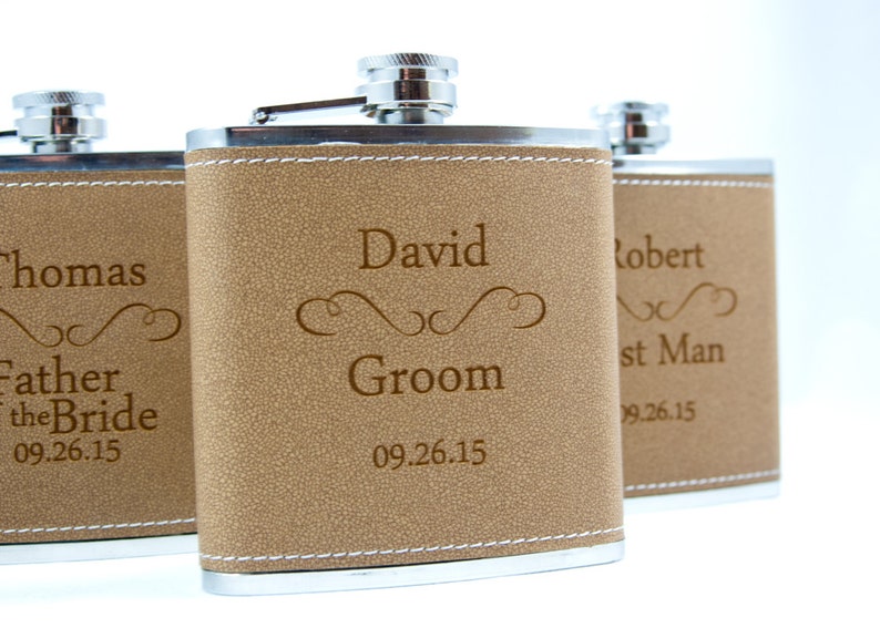 Engraved flasks 8 Leather Engraved Flasks 6oz for Groom Best Etsy